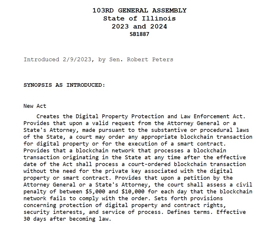 Se presenta en Illinois un proyecto de ley "inviable" para prohibir la inmutabilidad de blockchain