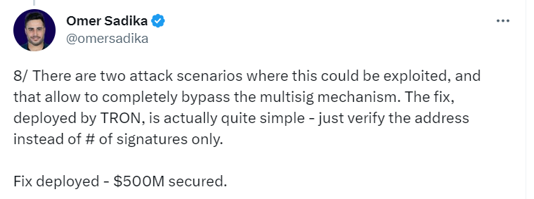Una empresa de seguridad descubre una vulnerabilidad de USD 500 millones en las cuentas multisig de Tron