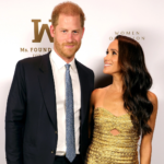 Meghan Markle brilla en oro en la alfombra roja con el príncipe Harry