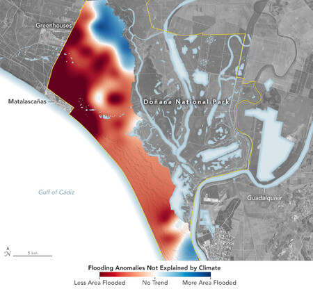 Que Doñana parezca un páramo no sólo es cosa de la sequía. Este dramático mapa de la NASA lo explica