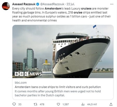 Ámsterdam se ha cansado del exceso de turistas. Y ha encontrado una solución: combatir a los cruceros