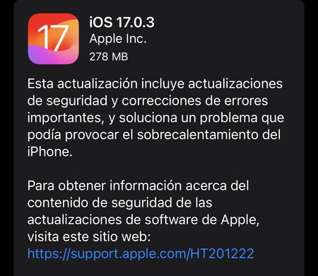 Apple lanza iOS 17.0.3, la actualización que promete solucionar el problema de sobrecalentamiento de los iPhone 15