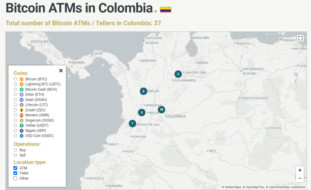 ¿Cuántos cajeros electrónicos de bitcoin hay en Colombia?