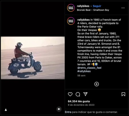 Si pilotar una moto en el Dakar es peligrosísimo, competir con una Vespa es casi suicida. Y eso mismo sucedió en 1980